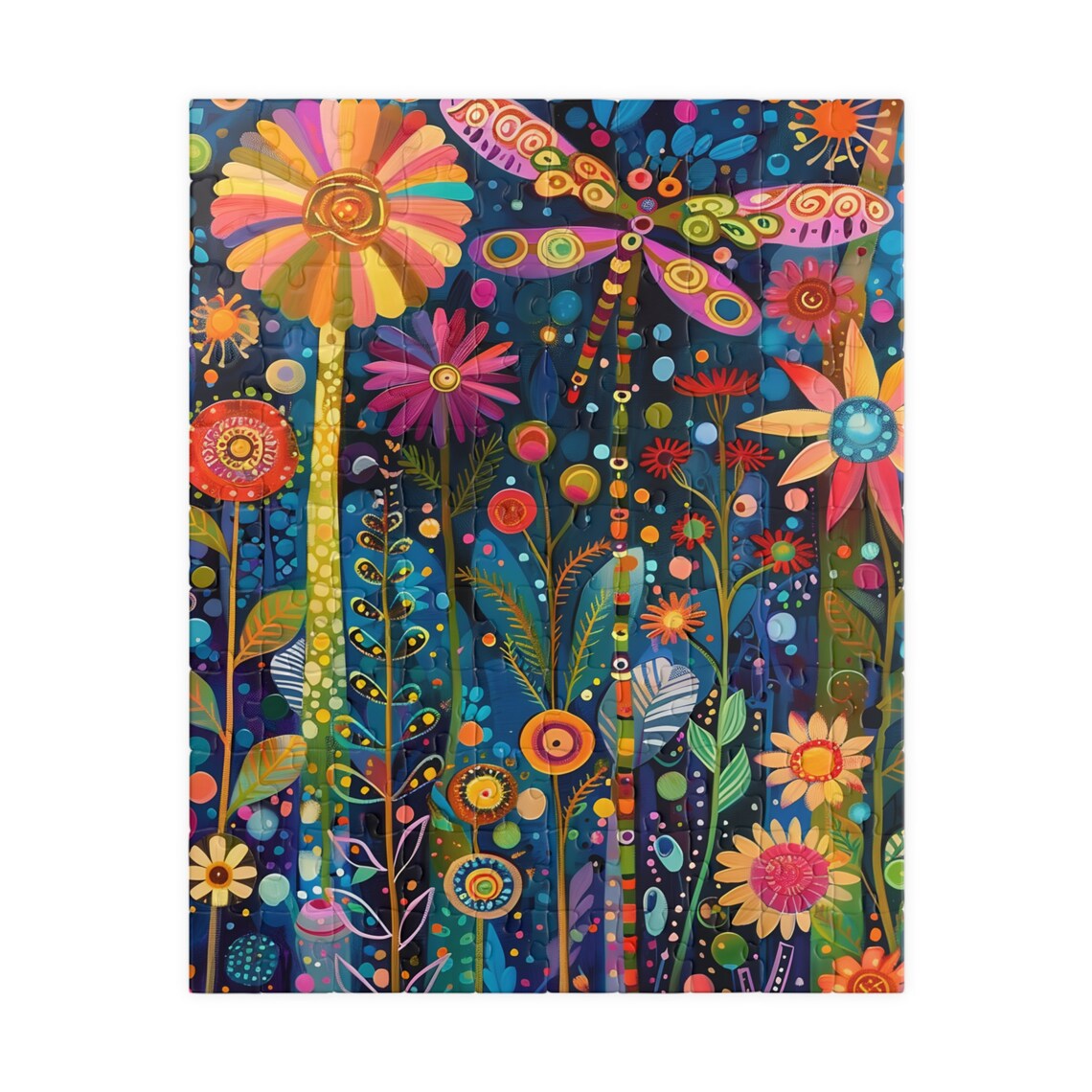 Dragonfly Summer Garden Whimsical Folk Art Colorful Floral Poster - Image 2