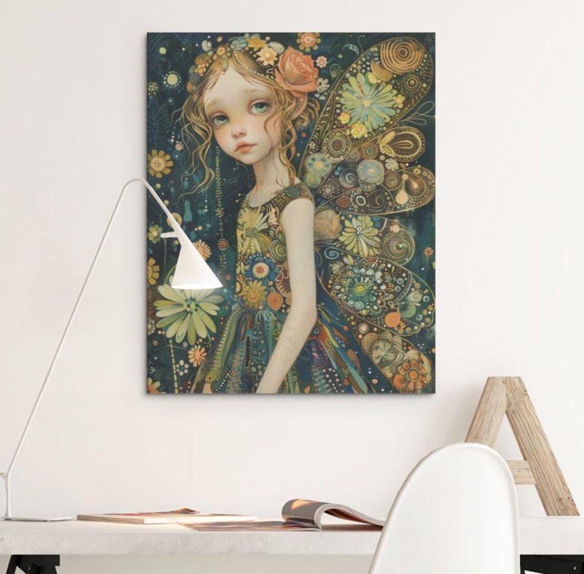 Butterfly Fairy Girl Portrait Floral Wings Watercolor Fantasy Poster