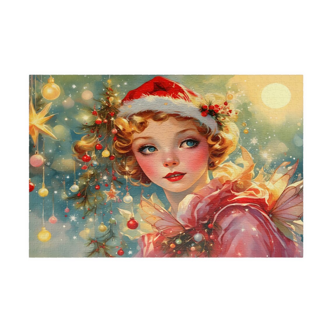 Christmas Fairy Girl in a Santa Hat Festive Holiday Portrait Poster - Image 3