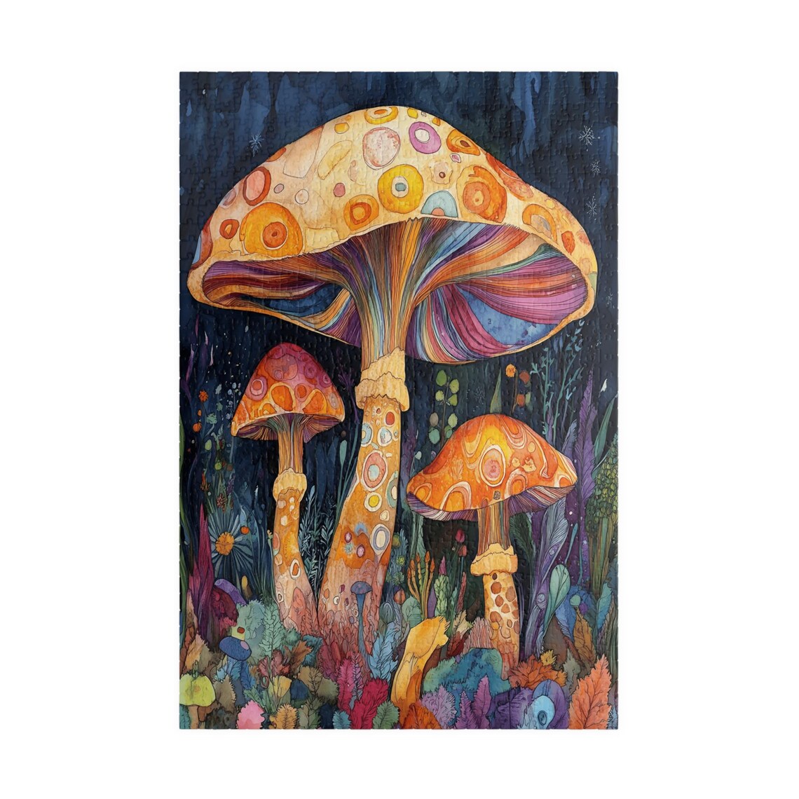 Rainbow Mushroom Watercolor Night Forest Fantasy Garden Art Poster - Image 3