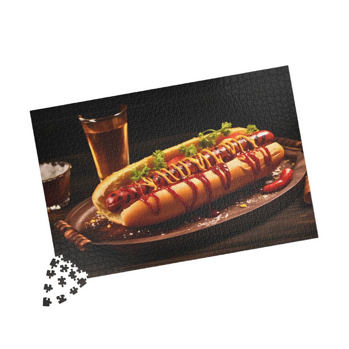 Gourmet Loaded Hot Dog with Mustard Ketchup and a Cold Beer Poster - Image 4
