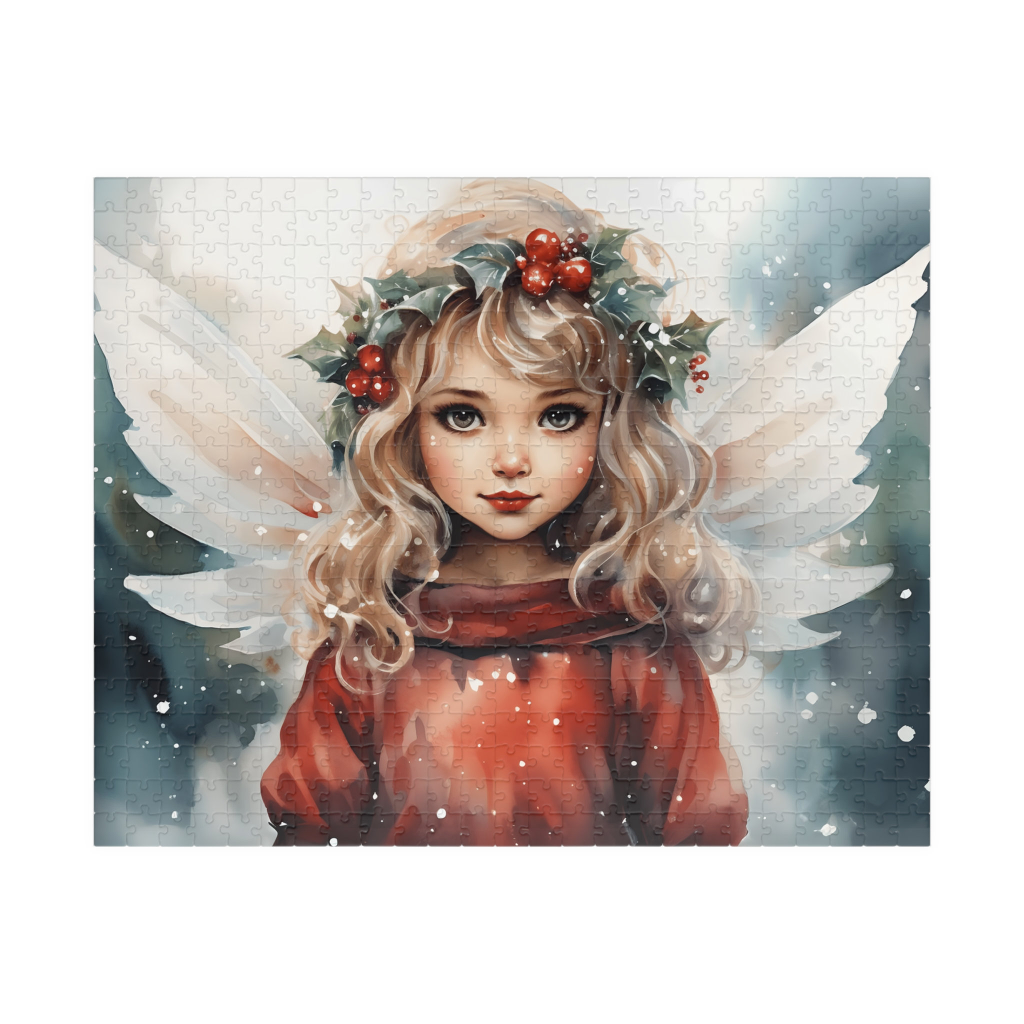 Sweet Christmas Angel Girl With Holly Crown Winter Art Poster - Image 5