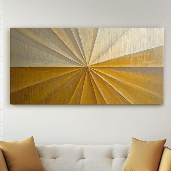 Textures Lines Radiating Canvas Art Peice Warm Yellow And Beige Abstract Design Modern Expressive For House Or Office Space