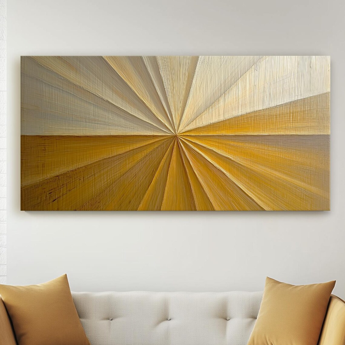 Textures Lines Radiating Canvas Art Peice Warm Yellow And Beige Abstract Design Modern Expressive For House Or Office Space