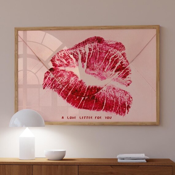 Love Letter Red Lipstick Kiss Envelope Romantic Gift Wall Art