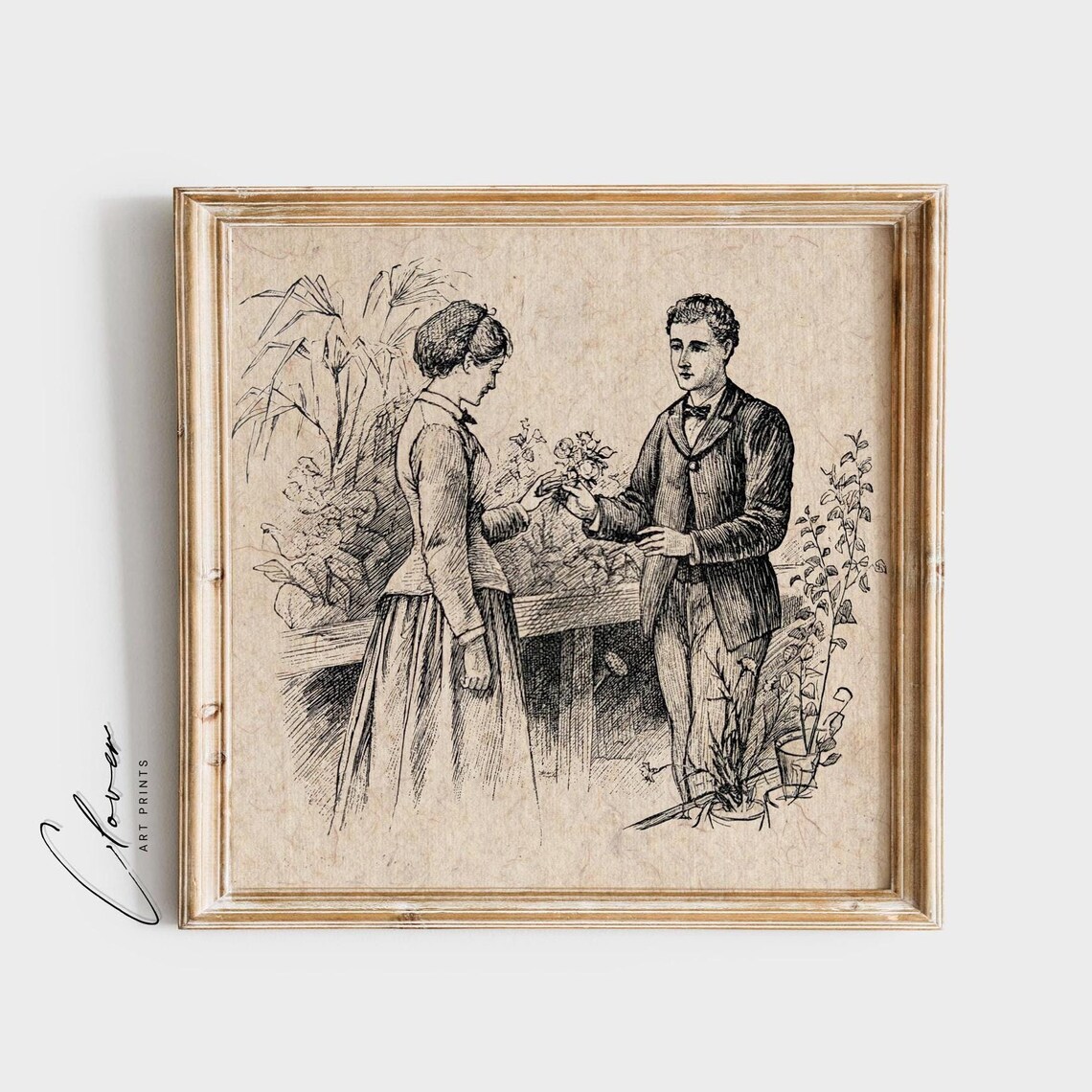 Little Women Vintage Book Sketch Woman Receiving Flowers Poster