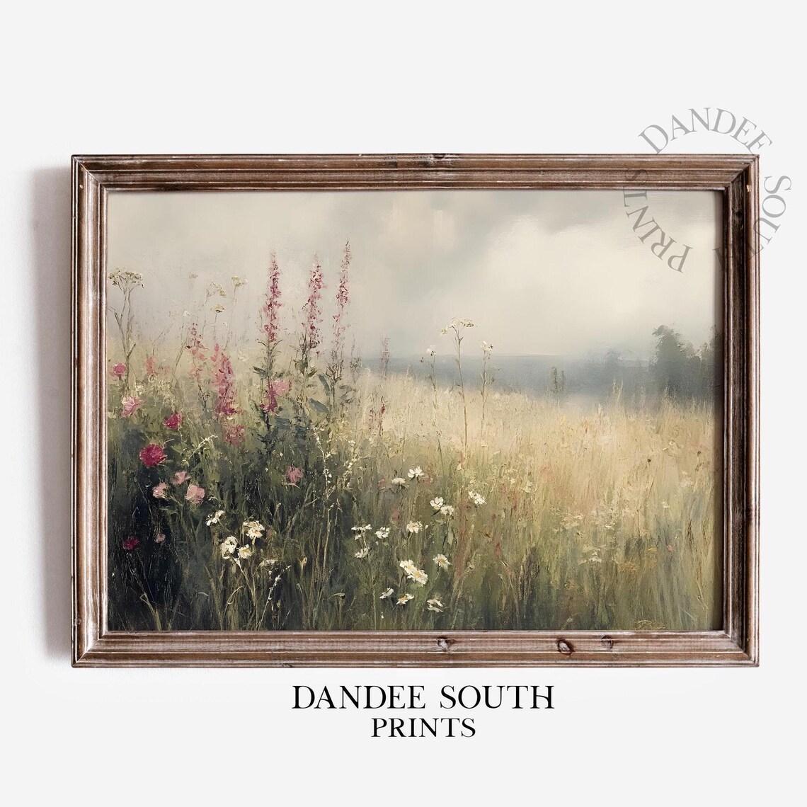 Vintage Landscape Oil Painting Wildflowers Art Print