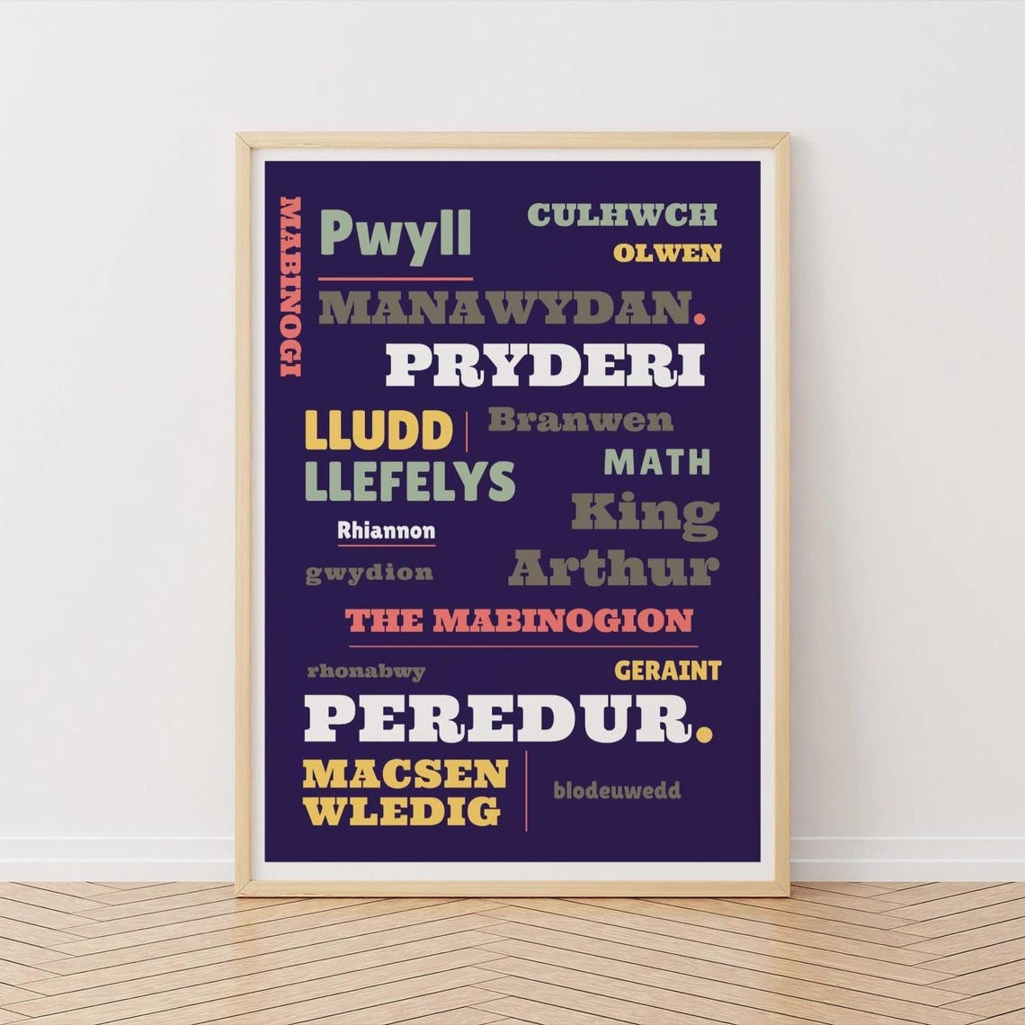 The Mabinogion Welsh Folklore Midnight Navy Typography Art Print