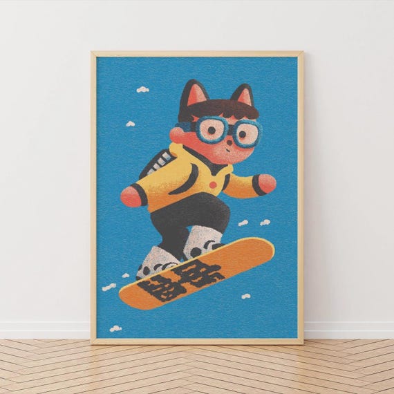 Snowboard Boy Print Japaneseinspired Kids Room Wall Art