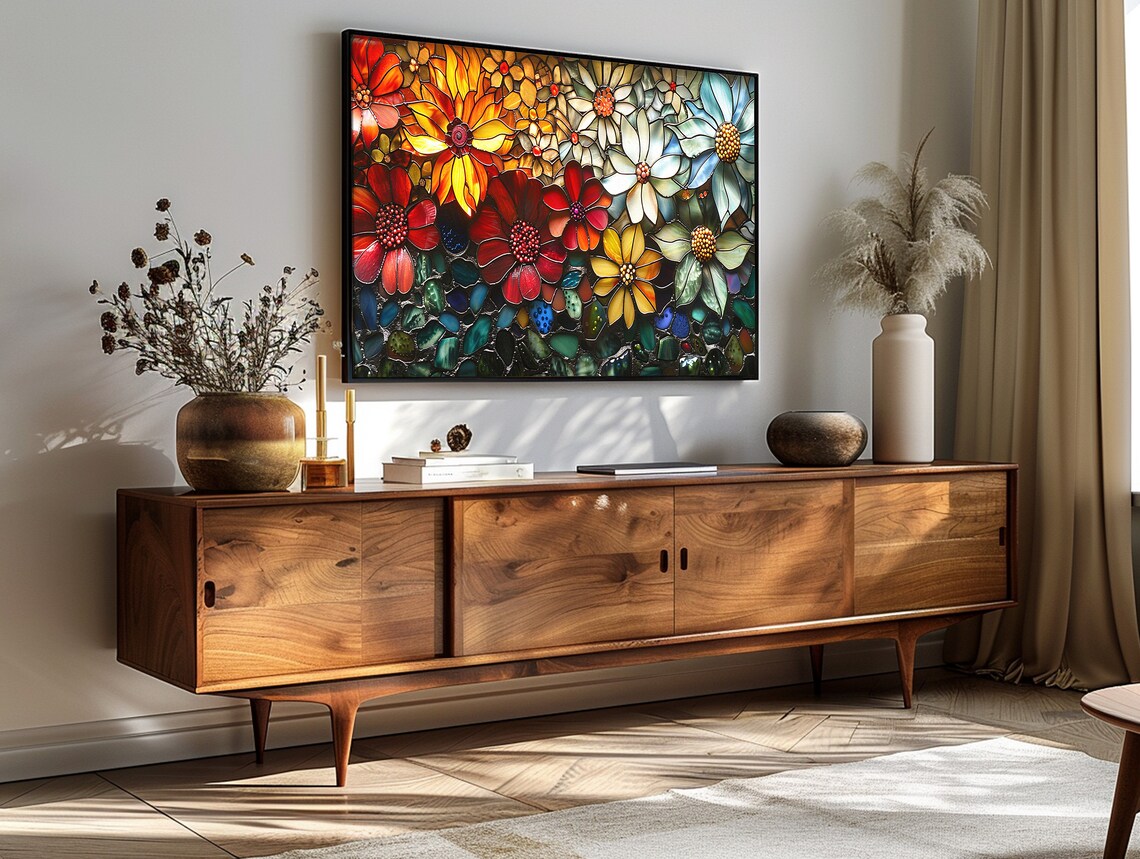 Colorful Stained Glass Floral Bouquet Mosaic Flower Art Print - Image 3