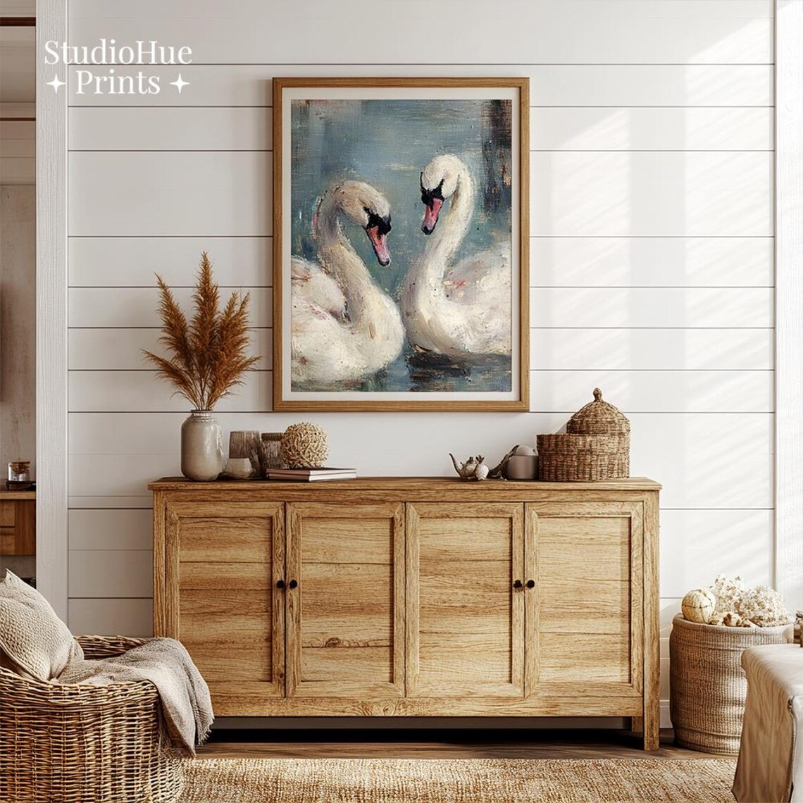 Vintage Swan Art Print, Antique Oil Painting - Image 2
