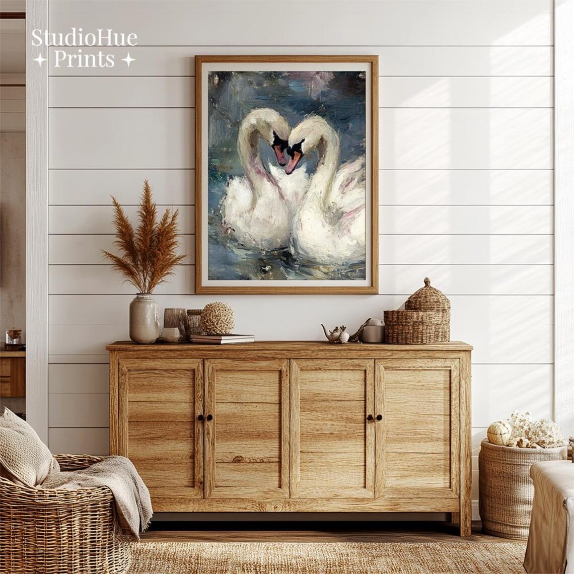 Vintage Swan Art Print, Antique Oil Painting - Image 2