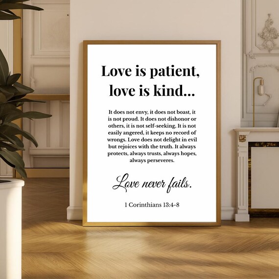 Love Is Patient Kind Wall Art 1 Corinthians 1348 Bible Verse Print Christian Scripture Poster Wedding Gift