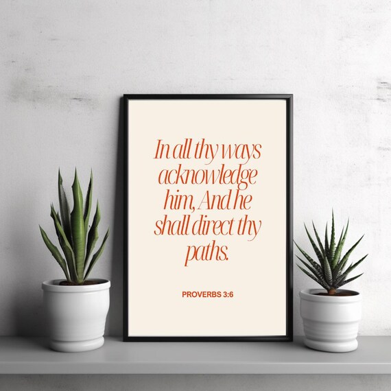 Proverbs 36 Wall Art Bible Verse Print In All Thy Ways Acknowledge Him Red Scripture Decor Christian Unframed Faith Poster