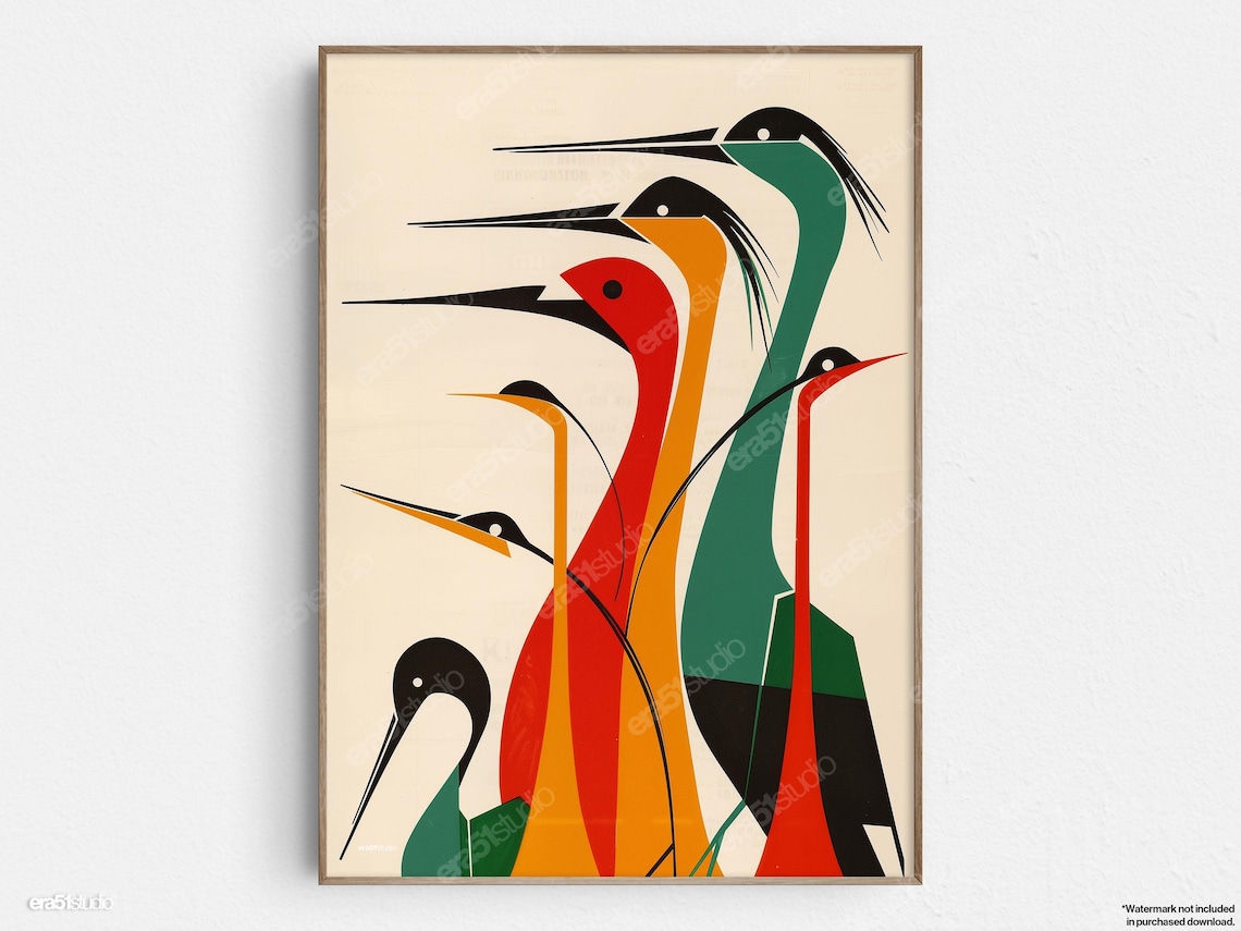 Vibrant Birds Midcentury Modern Minimalist Art Print
