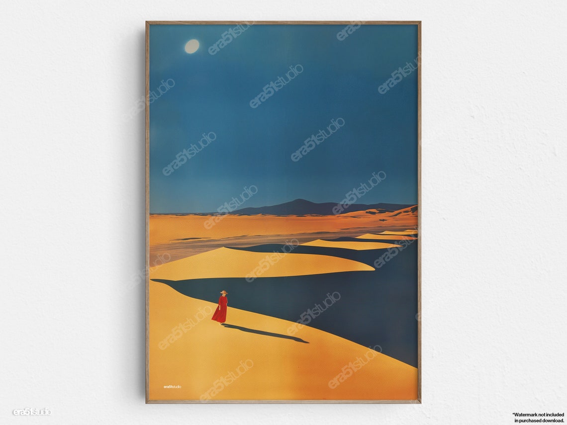 Desert Wanderer In Red Painting Original Midcentury Modern Minimalist Wall Art