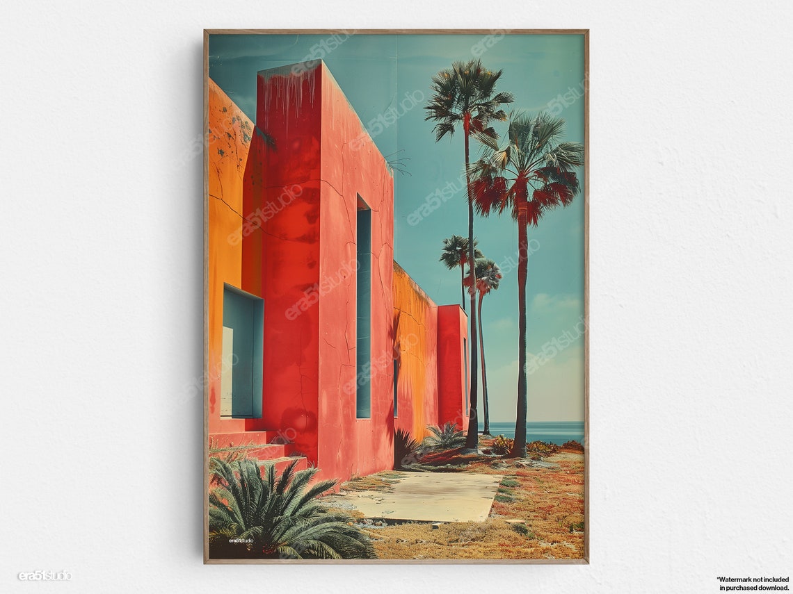 Sunset Modernism With Palms Original Midcentury Modern Minimalist Wall Art