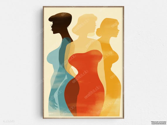 Voluptuous Retro Silhouettes Original Midcentury Modern Minimalist Wall Art