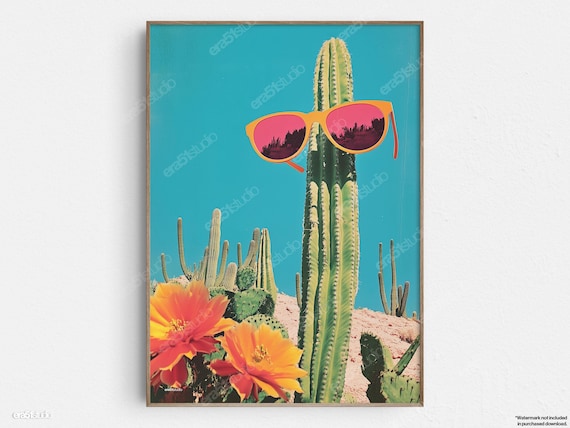 Cool Cactus With Orange Sunglasses Desert Flower Fun Pop Art Poster