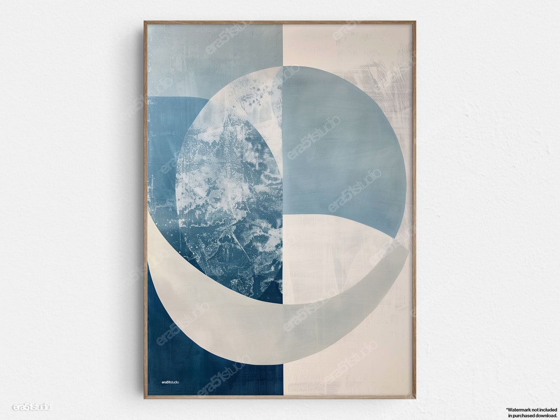 Elegant Abstract Circles Moon Blue Beige Minimalist Art Poster