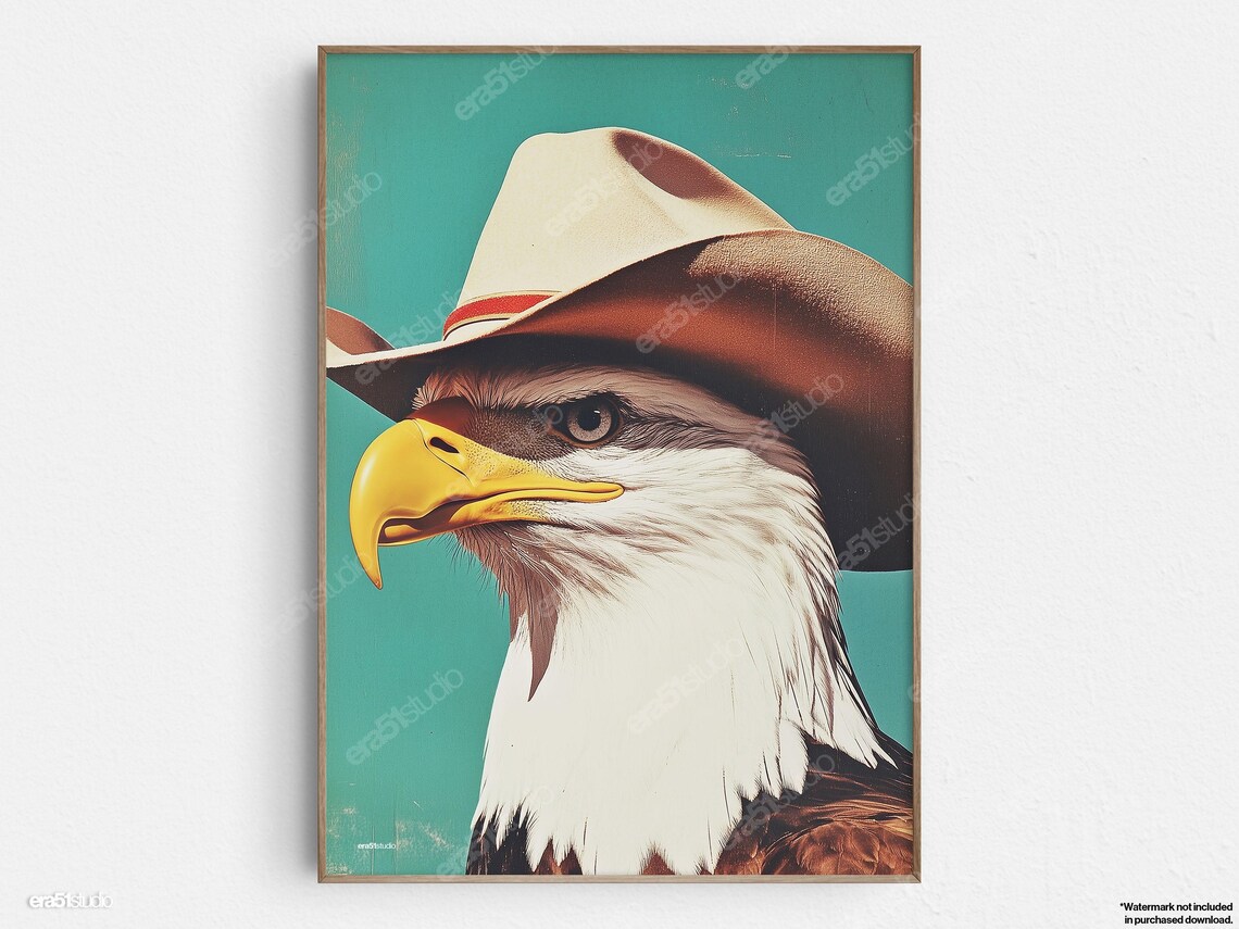 Cowboy Eagle Americana Art Print, Midcentury Modern Minimalist