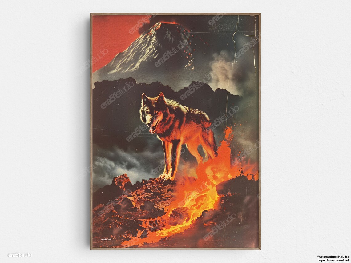 Volcanic Wolf, Mid-Century Modern Wall Art Print