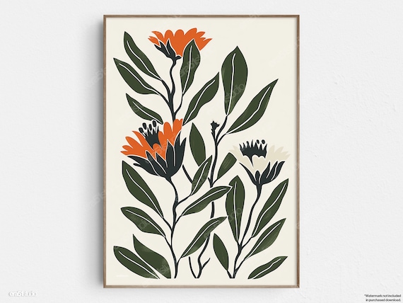 Orange Blossom Midcentury Floral Minimalist Botanical Art Poster