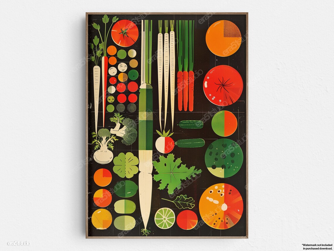 Vintage Geometric Garden Vegetable Pattern Art Print