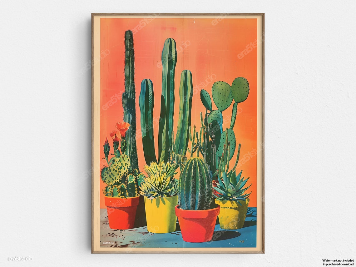 Colorful Potted Cacti and Succulents Desert Plants Wall Poster
