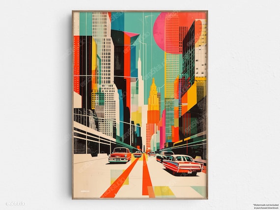 Cityscape View, Mid-Century Modern Wall Art Print