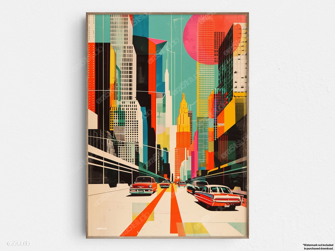 Cityscape View, Mid-Century Modern Wall Art Print