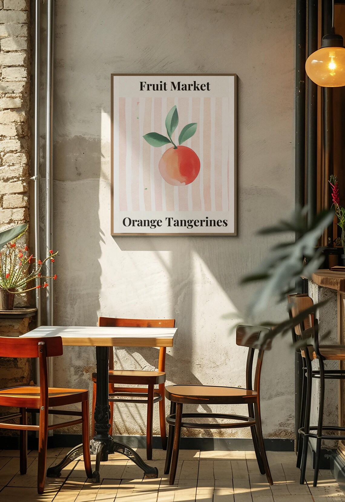 Orange Tangerines on Pink Stripes Vintage Fruit Market Kitchen Print - Image 3
