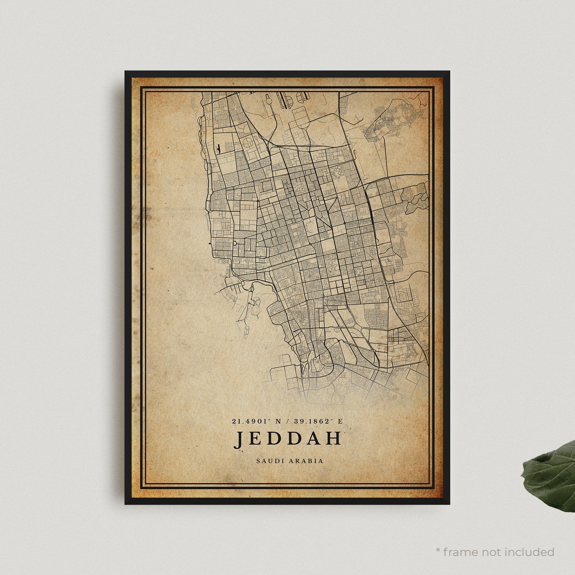 Jeddah Saudi Arabia Vintage City Map Sepia Style Wall Poster