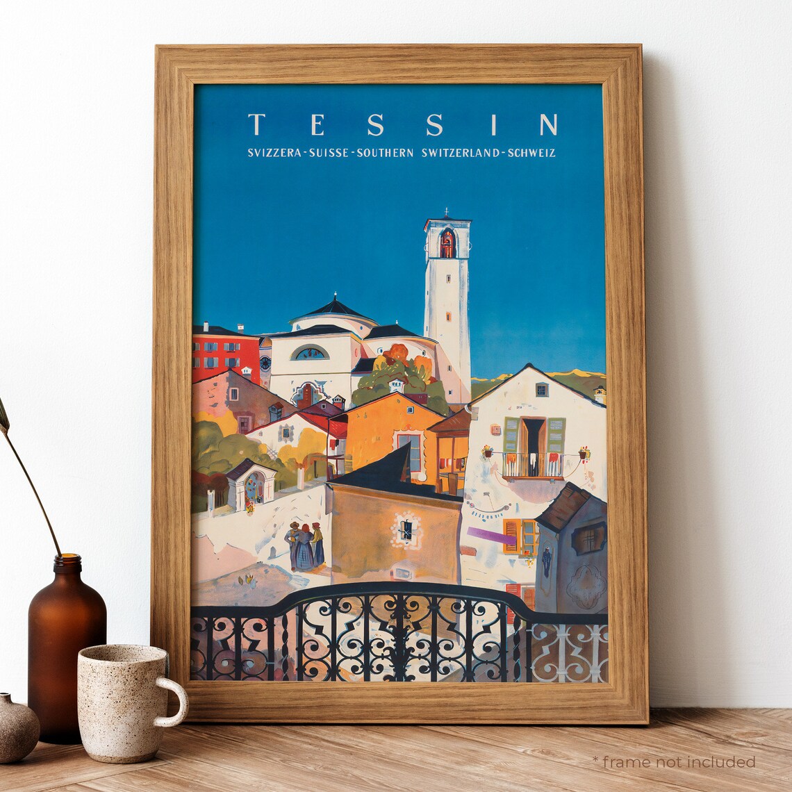 Tessin Southern Switzerland Village Vintage Travel Style Poster