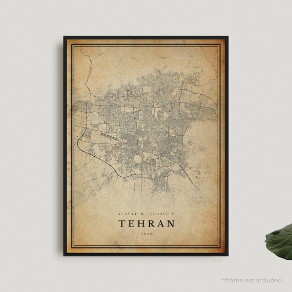 Tehran Vintage Map Print, Retro Antique Style Poster