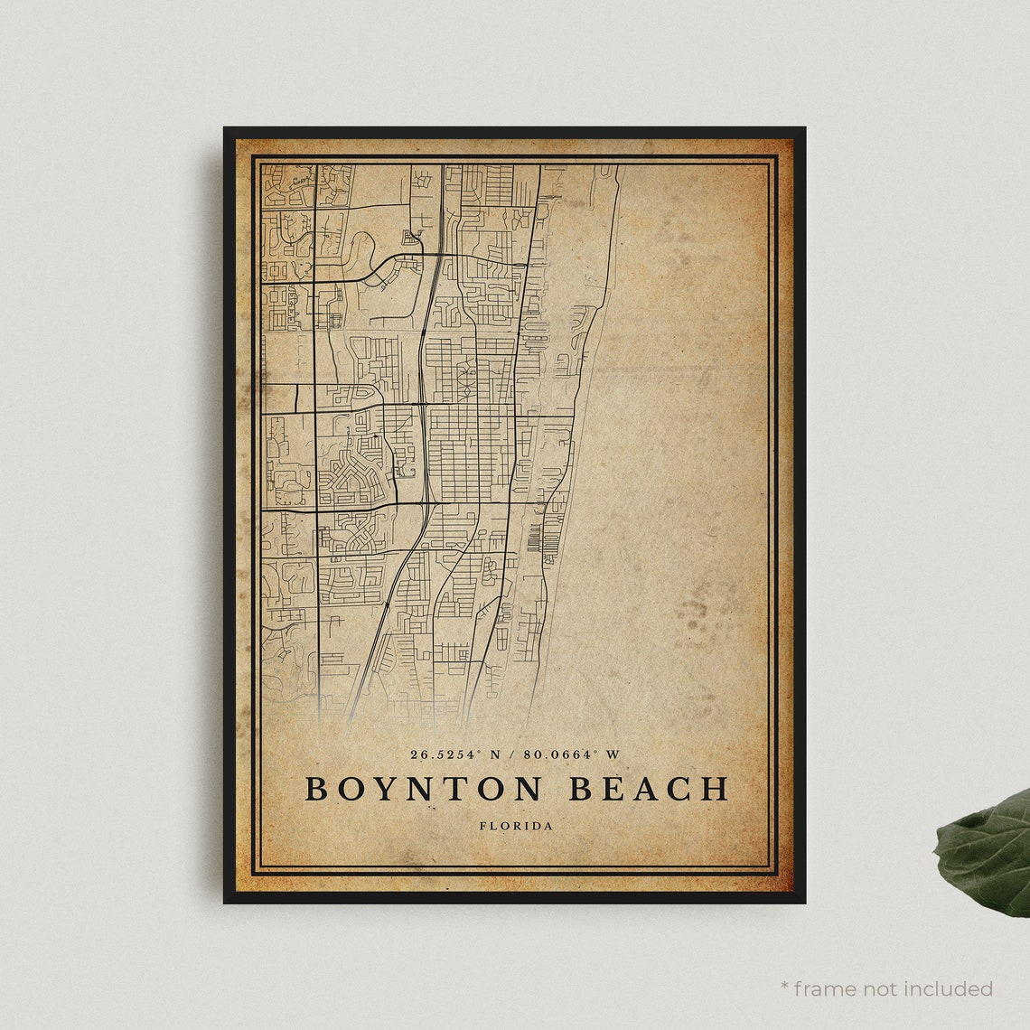 Boynton Beach Florida Vintage City Map Sepia Style Wall Poster