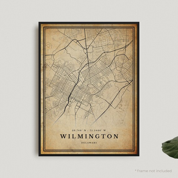 Wilmington Delaware Vintage Street Map With Antique Style Poster