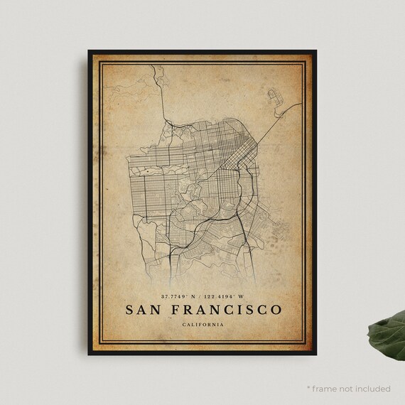 San Francisco Vintage Street Map Antique Style California Travel Poster
