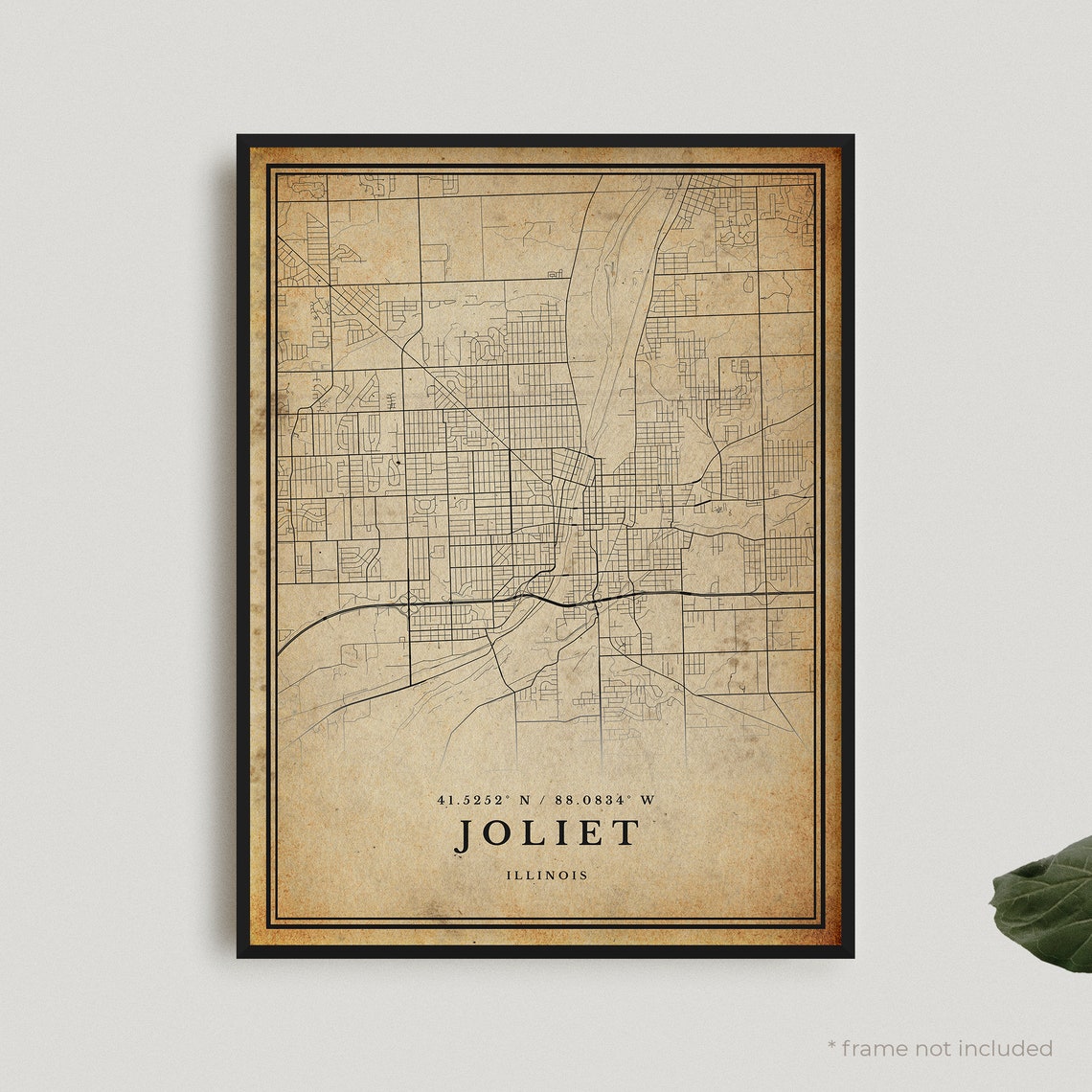 Joliet Illinois Vintage Antique Style City Street Map Poster