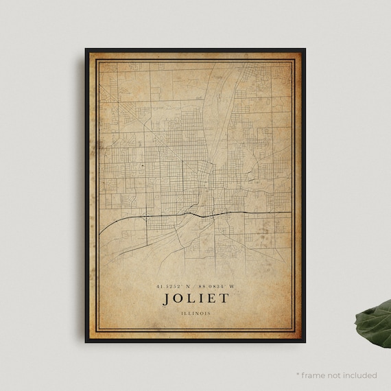 Joliet Illinois Vintage Antique Style City Street Map Poster
