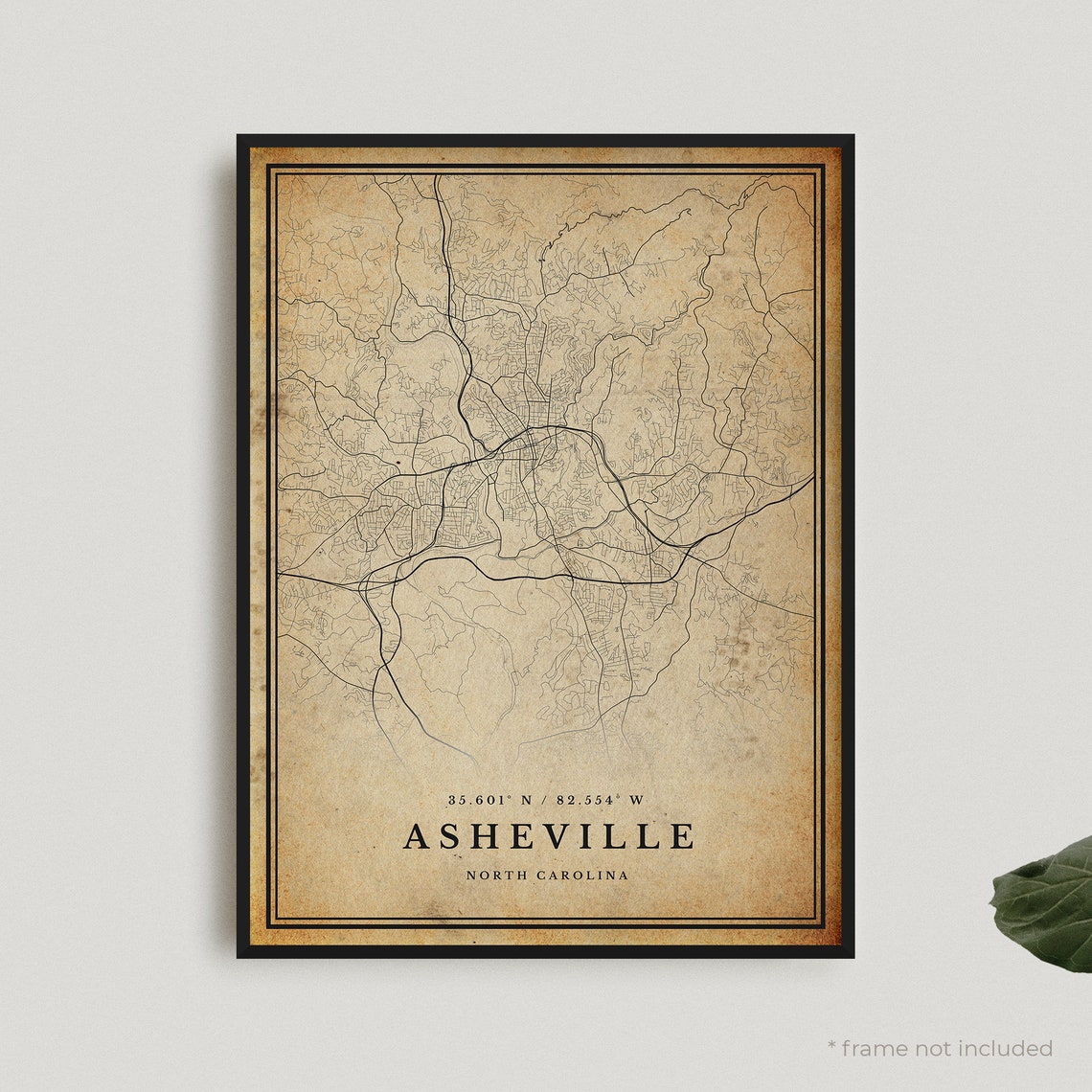 Asheville North Carolina Vintage City Map Poster Antique Decor Style