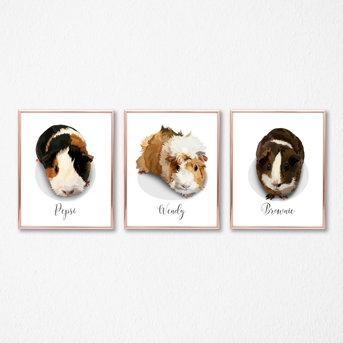 Custom Three Guinea Pig Portrait Set Framed Trio Gift Poster