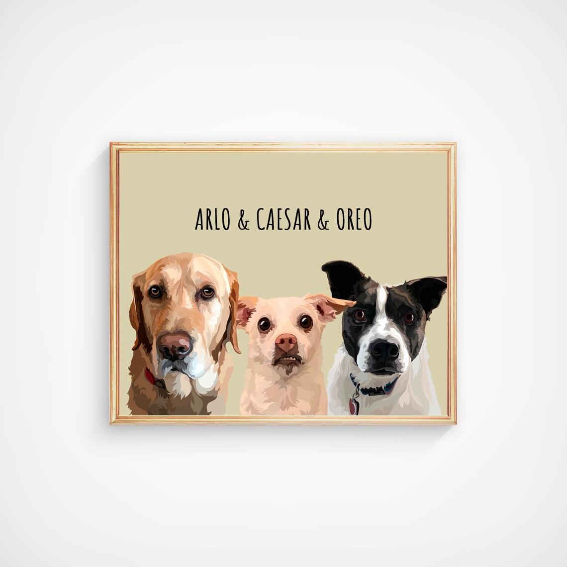 Custom Two Dogs And Cat Portrait Abby Roxy Rocky Trio Poster - Image 4