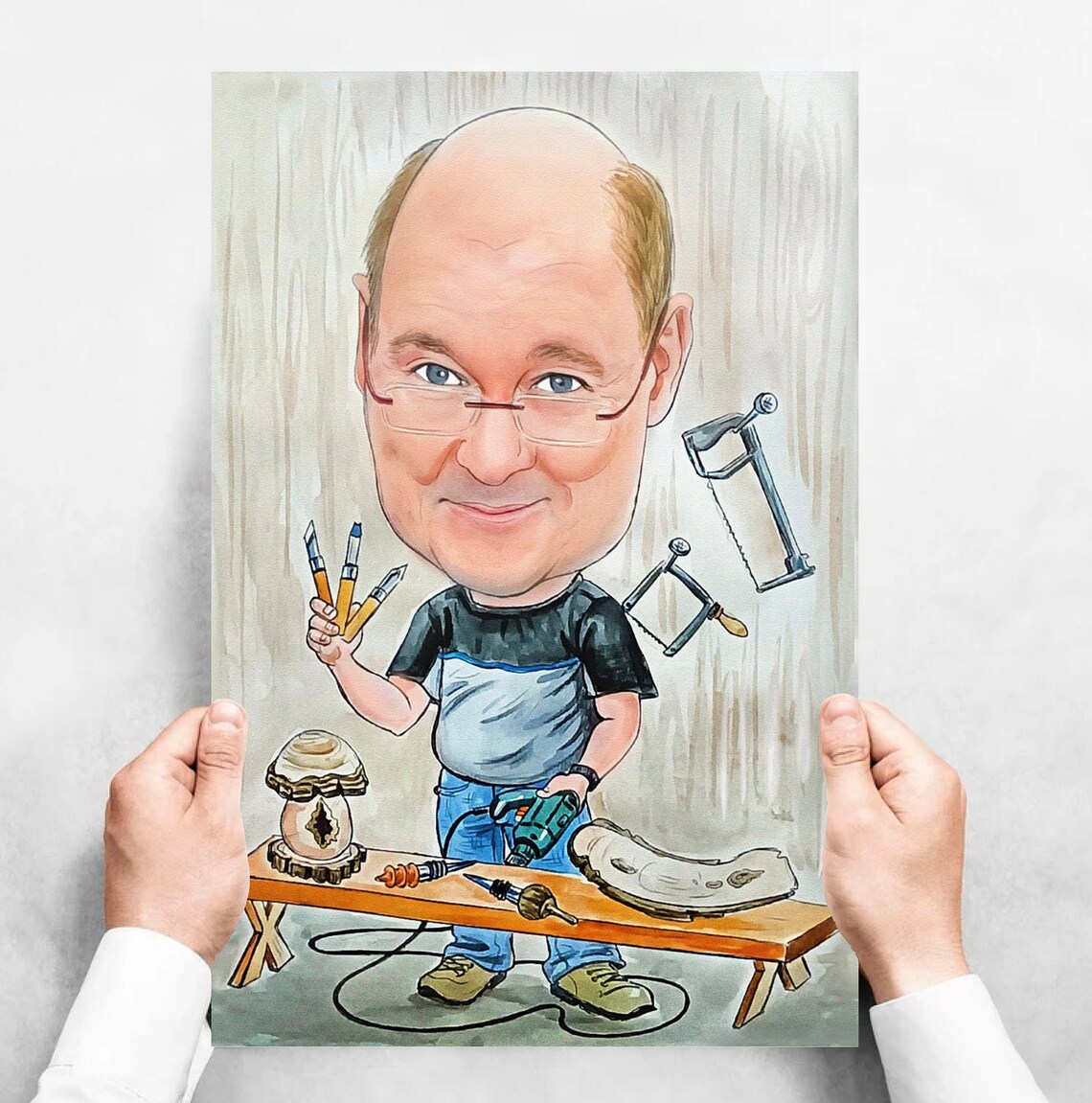 Carpenter Custom Caricature Portrait Gift Idea