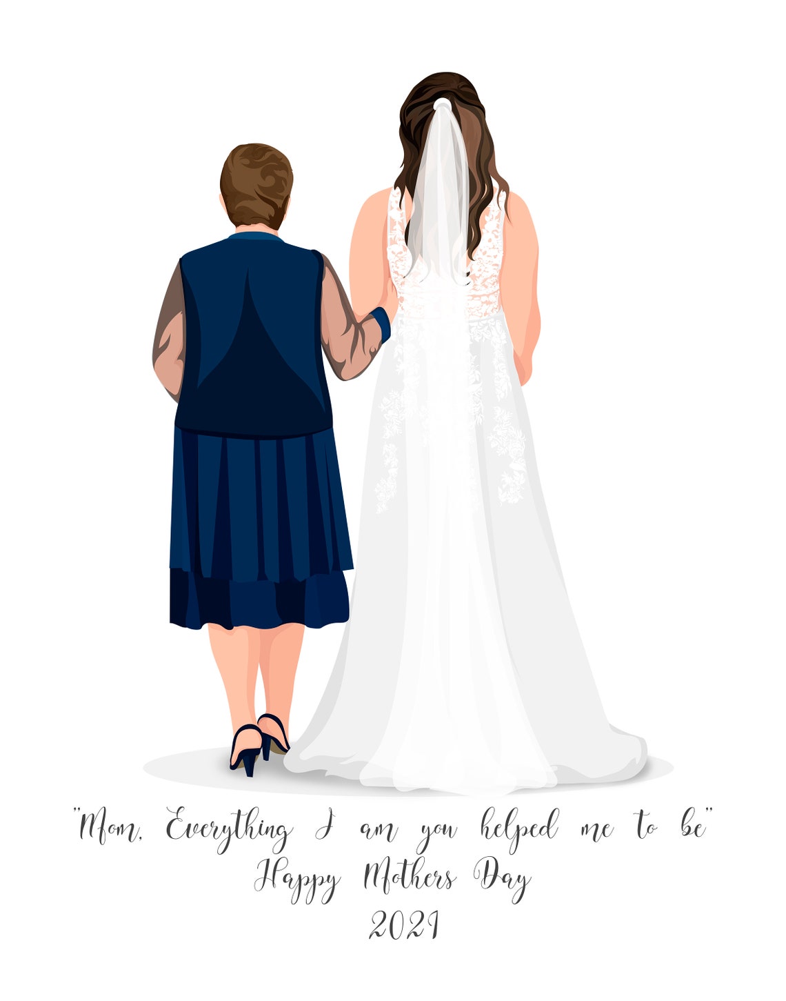 Custom Mother And Bride Walking Illustration Wedding Art Poster - Image 5