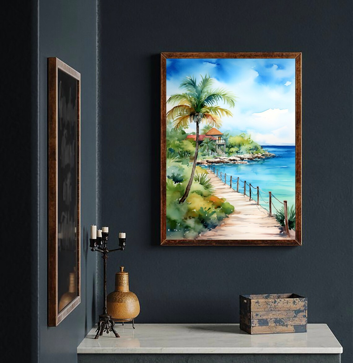 Isla Mujeres Beach Print Mexico Yucatan Watercolor Art Riviera Maya Poster Coastal Wall Art Tropical Seascape Painting Aesthetic Trendy Art - Image 2