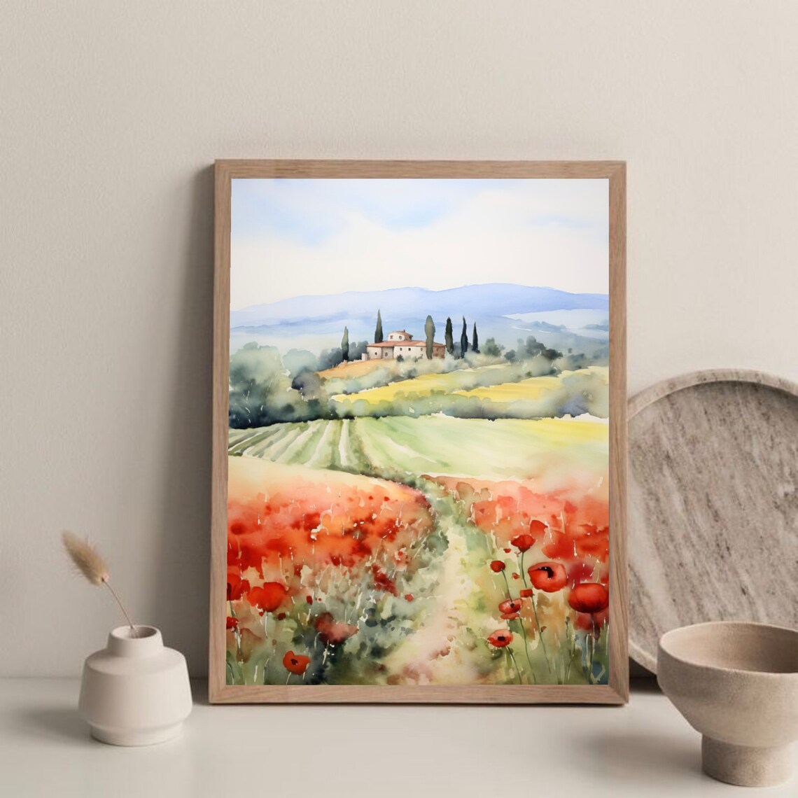 Tuscany Poppy Print, Italy Watercolor Travel Poster - Image 2