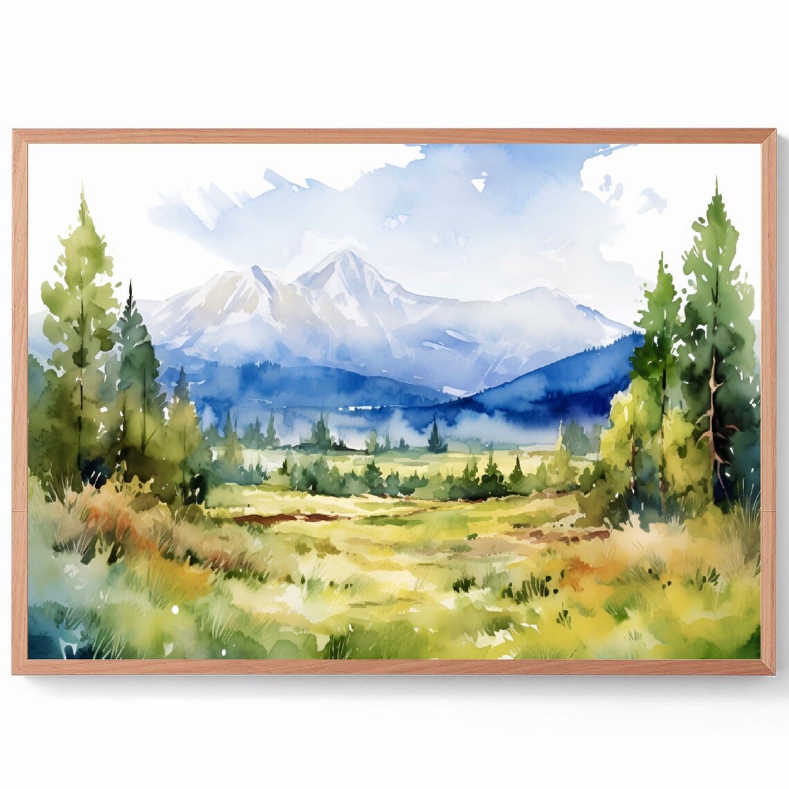 New Mexico Mountains Watercolor Travel Poster, Panoramic