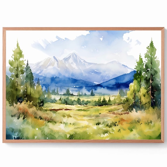 New Mexico Mountains Watercolor Travel Poster, Panoramic