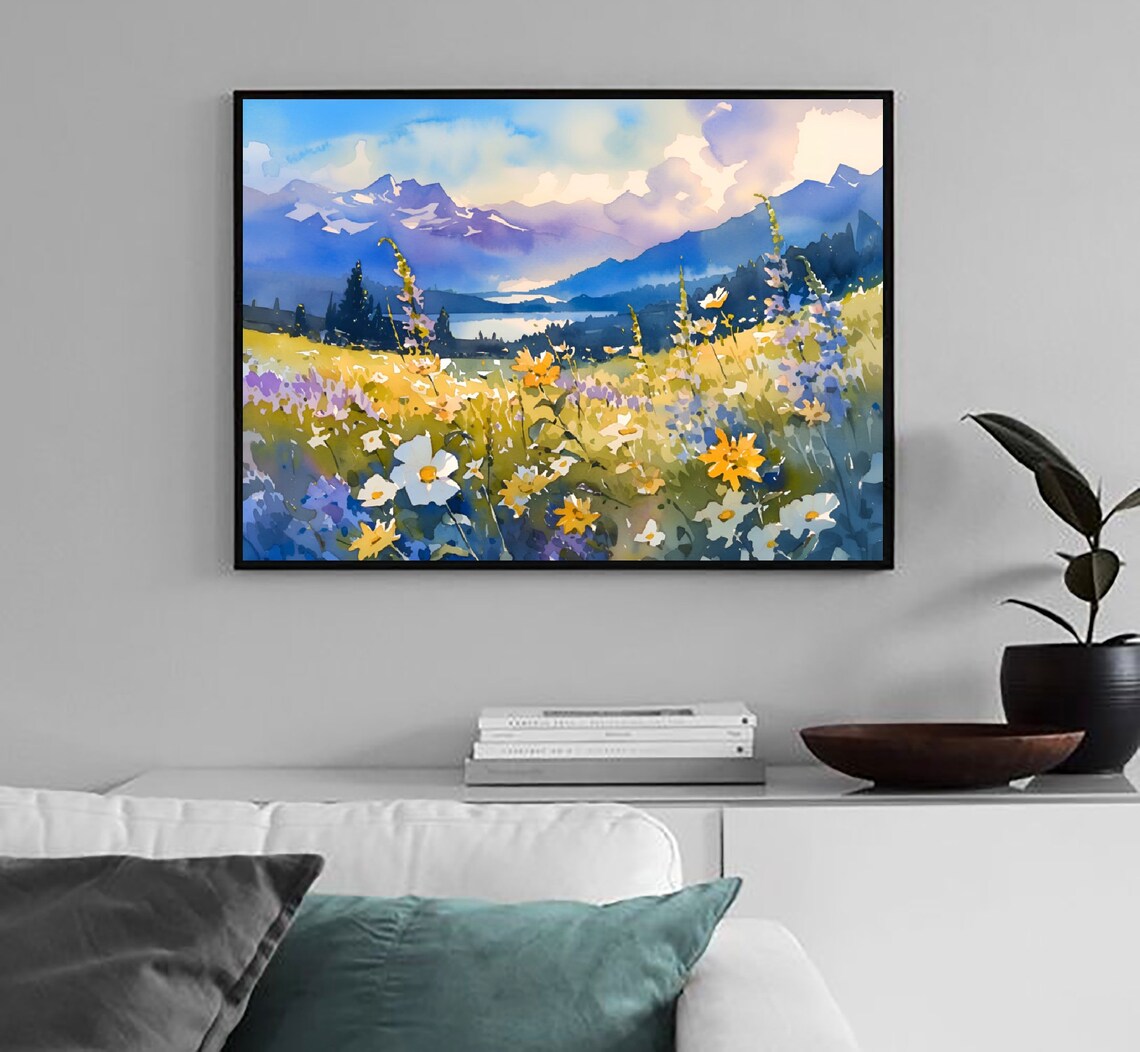 Graian Alps Watercolor Art Print, Swiss Valley - Image 4